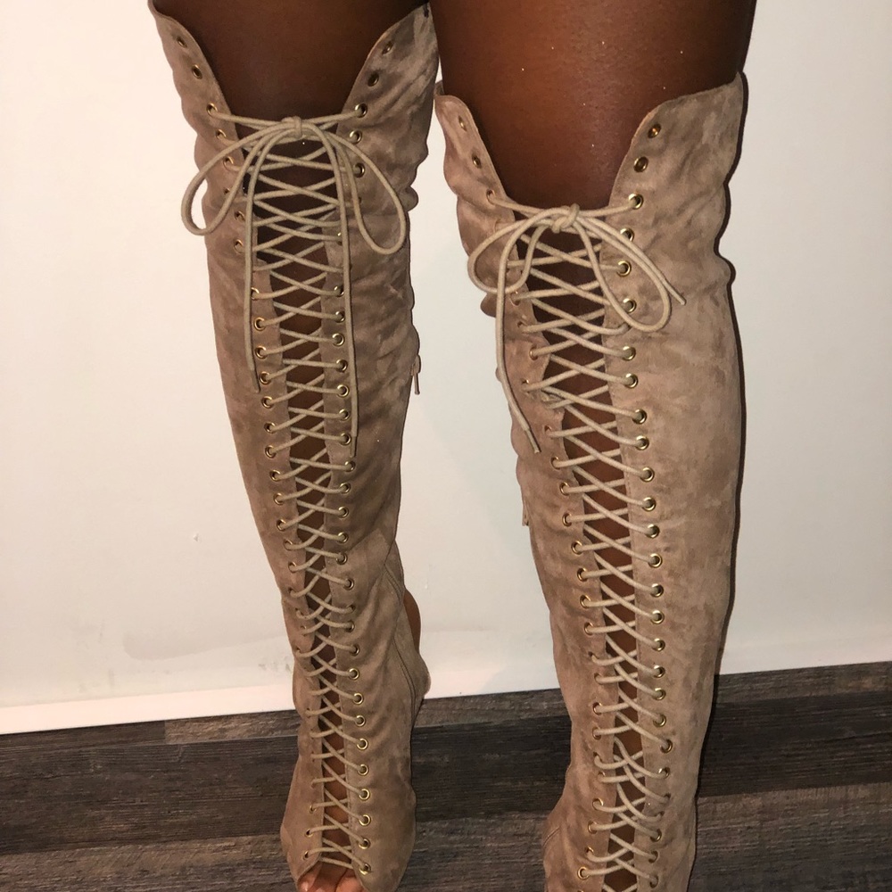 Thigh-High lace up heeled boot
